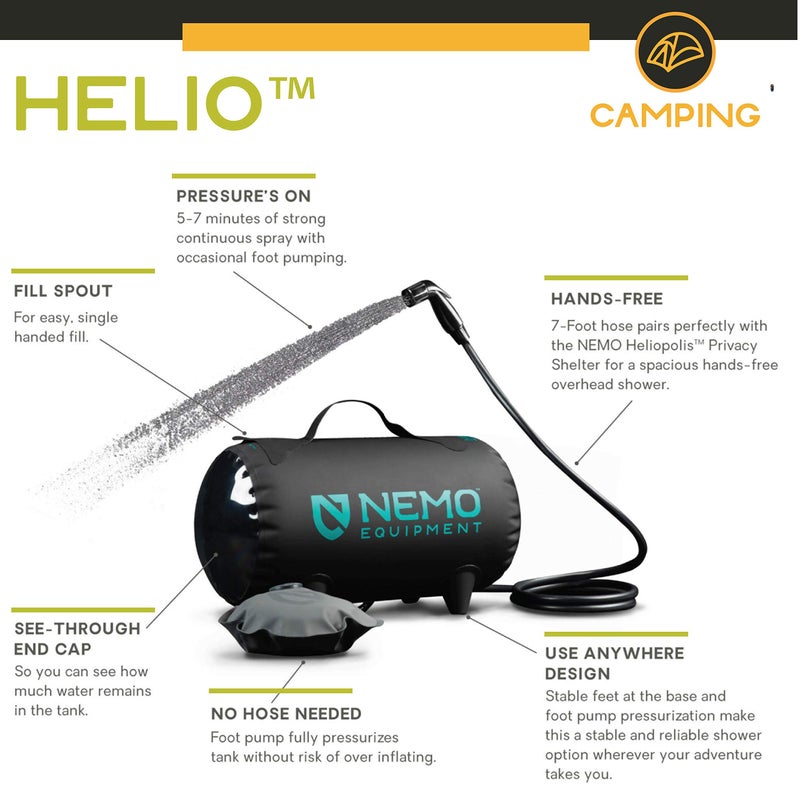 Nemo Equipment Helio Portable Pressure Camp Shower - 11 Liter - Black/Dark Verglas - Image 2